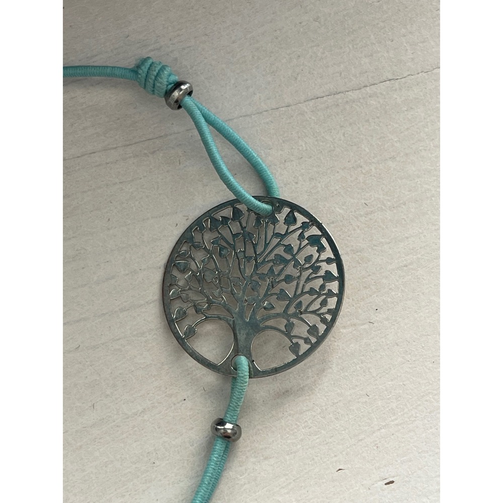 Tree of Life Bracelet Silver Tone Charm on Adjustable Cord Bracelet - Picture 2 of 5